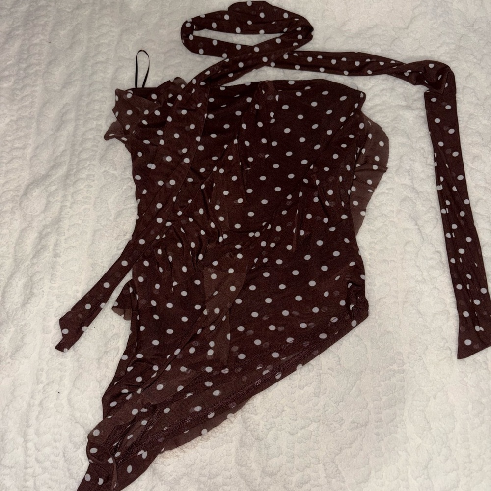 Brown Polka Dot Wrap Top
